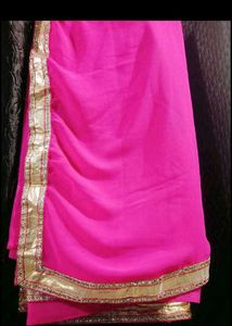 Elegant Pink Saree with Golden Border