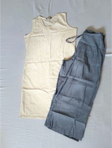 Elegant Cream Kurta and Grey Pants Set