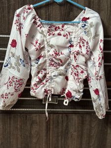 Floral Print Ruched Crop Top