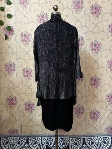 Chic Black Dress with Shimmer Cardigan