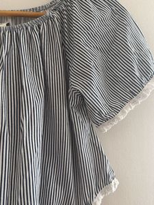 Striped Off-Shoulder Top with Lace Trim
