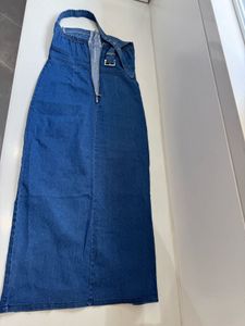 denim midi dress with front slit