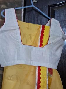 Floral Print Saree with Yellow, Red Border