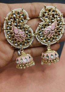 Beautiful Pink Meenakari Kundan Earrings