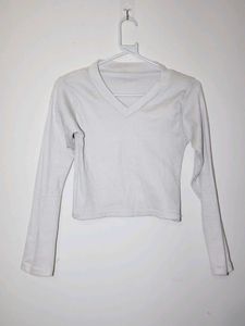 V-Neck Long Sleeve Ribbed Crop Top