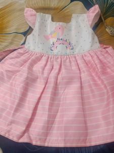 Cute Pink Baby Dress with Bird Print