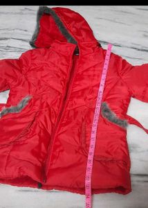 Red Padded Jacket with Fur Hood