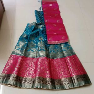 Elegant Lehenga Choli Set - Teal &amp; Pink