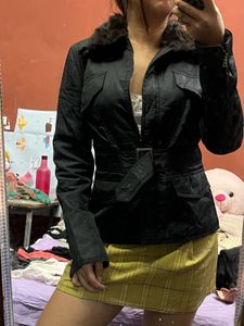 Women's Fur Collar Belted Jacket