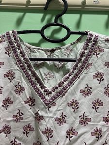 White Floral Print Kurta