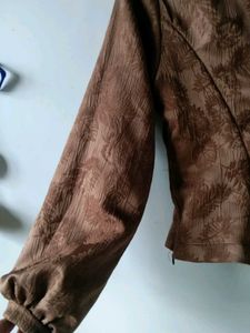 Brown Textured Puff Sleeve Blouse