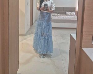 Light Blue Lace Maxi Skirt