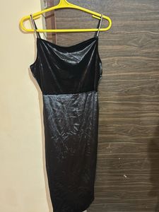 Elegant Black Satin Midi Dress