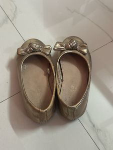 Girls' Gold Ballerina Flats with Bow