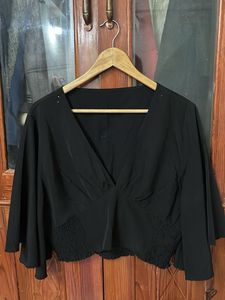 Chic Black Bell Sleeve V-Neck Top