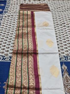 Elegant White Saree with Maroon Border