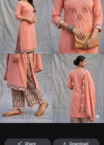 Peach Embroidered Kurta Set with Palazzo Pants