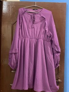 Flowy Purple Ruffled Sleeve Dress