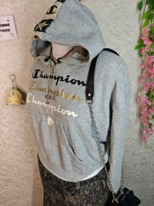 Y2K Cropped Champion Grey Hoodie