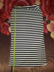 Striped Midi Skirt with Side Slit