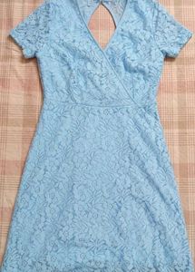 Light Blue Lace Wrap Dress