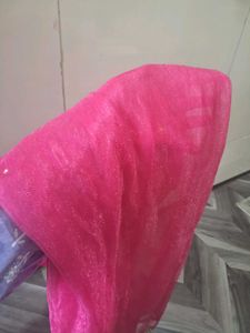 Pink Net Dupatta with Gold Border