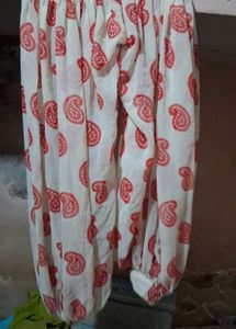 White and Red Paisley Print Afghani Salwar