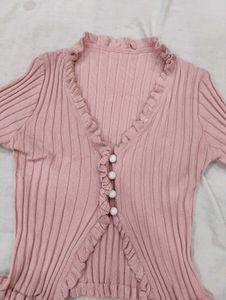 Cute Pink Ruffled Knit crop Top