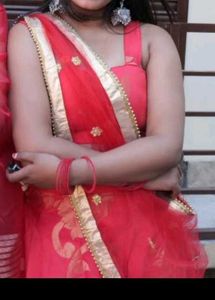 L size Red Ethnic lehanga with Gold Floral Print