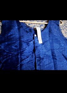 Blue Sleeveless Button-Up Top