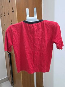 Striped Pink T-Shirt and Red crop top combo