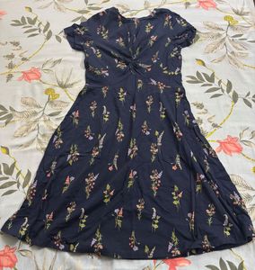 Navy Floral Twist Front Midi Dress