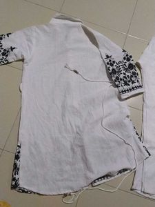 Embroidered Linen Kurta &amp; Pants Set
