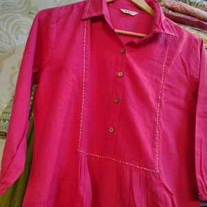 Vibrant Pink Embroidered peplum top🩷