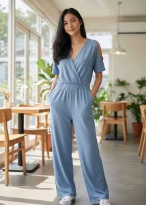 Blue Cold Shoulder Jumpsuit