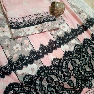 Floral Print Kurta febric with Lace Details