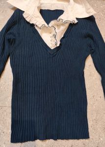 Office Siren Knit Collar Detail Top