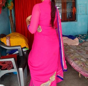 Beautiful Pink Saree with Blue Border
