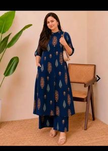 Navy Blue Printed Kurta with Palazzo Set