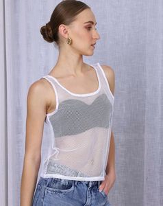 Bold Sleeveless Fishnet Mesh DetailSheer Tank Top