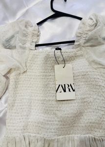 Zara White Smocked Midi Dress