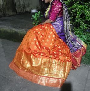 Vibrant Orange &amp; Purple Silk Lehenga Choli