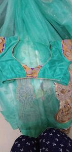 Teal &amp; Gold Embroidered Saree