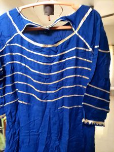 Royal Blue Kurta with Silver Stripe
