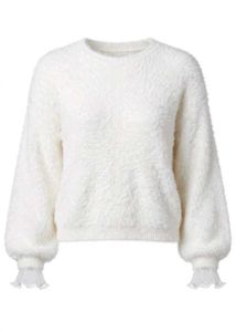 Cozy Fuzzy Knit Sweater with Ruffled Cuffs
