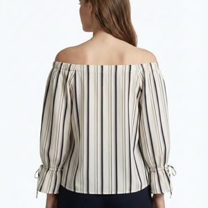Striped Off-the-Shoulder Top with Tie Cuffs