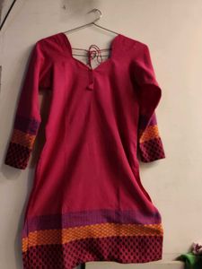 Vibrant Pink Kurta with Patterned Sleeves