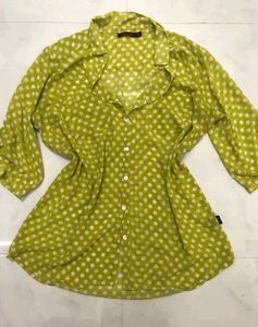Cute Lime Green Polka Dot Button-Up Shirt