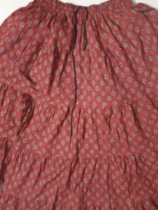 Elegant Maroon Printed Tiered Long Skirt
