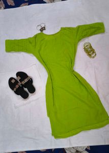 Lime Green Embroidered Kurta